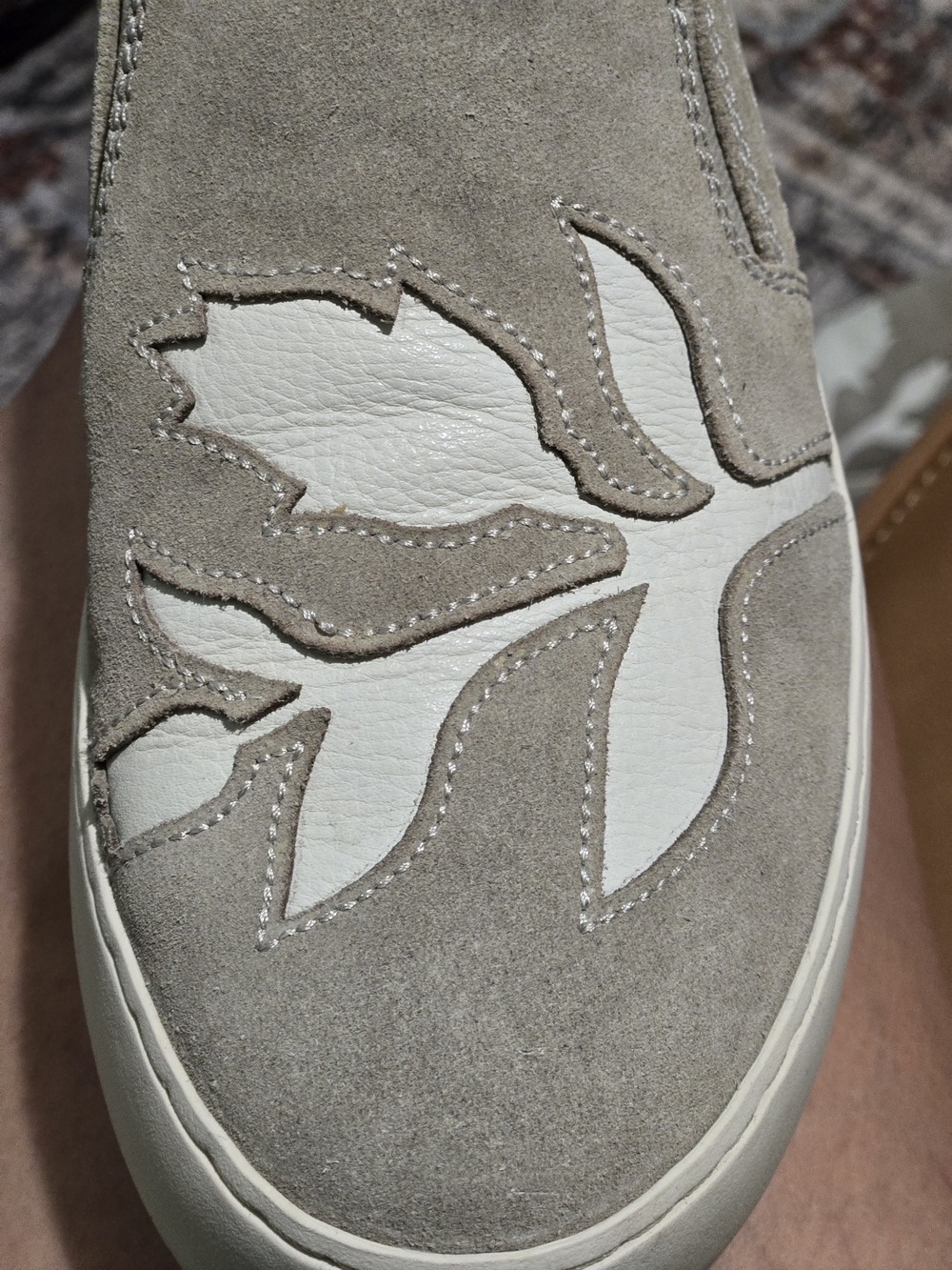 Frye Taupe Suede Slip-On Sneakers with White Floral Cut-out 7.5 - Picture 3 of 9